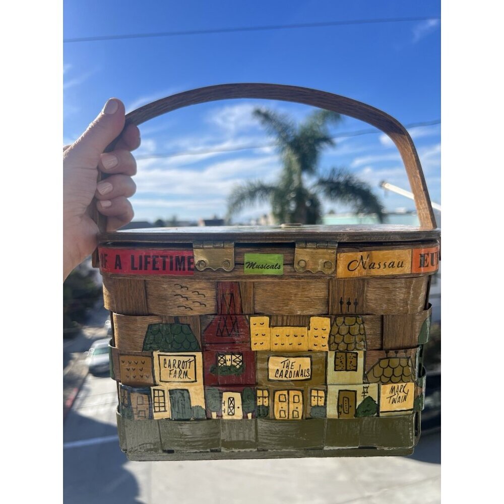 Vintage 70s Caro-Nan basket wooden penny purse St. Louis Missouri lined indie - Picture 2 of 16